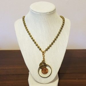 Long pendant necklace with a real penny!